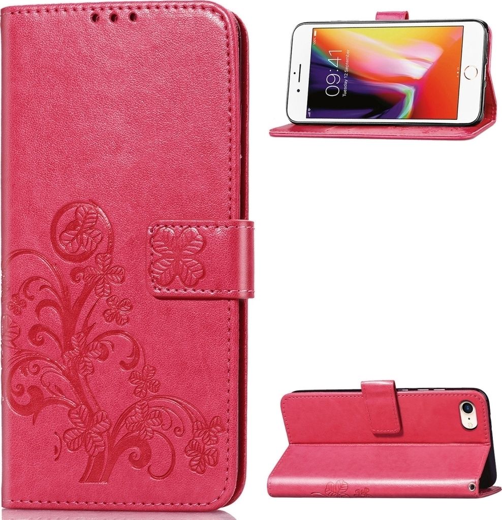 Mobigear Clover iPhone SE (2022) Hülle Klapphülle Geldbörse - Pink