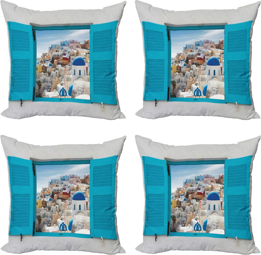 ABAKUHAUS europäisch Kissenbezug Set (4 Stück), Fenster Alte Fensterläden, Moderner Doppelseitiger Digitaldruck, 40 cm x 40 cm, Mehrfarbig