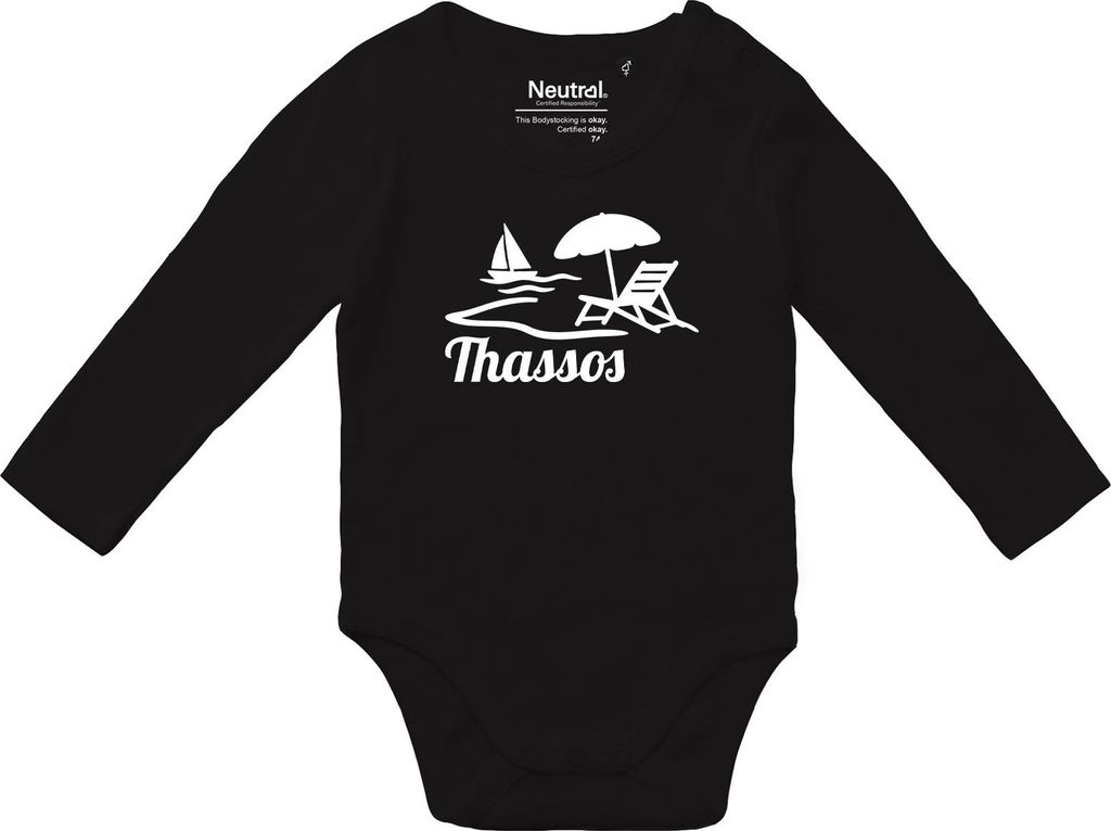 Huuraa Baby Body Thassos Inselmotiv Griechenland 74 Black Baumwolle Fairtrade Langarmbody Geschenkidee