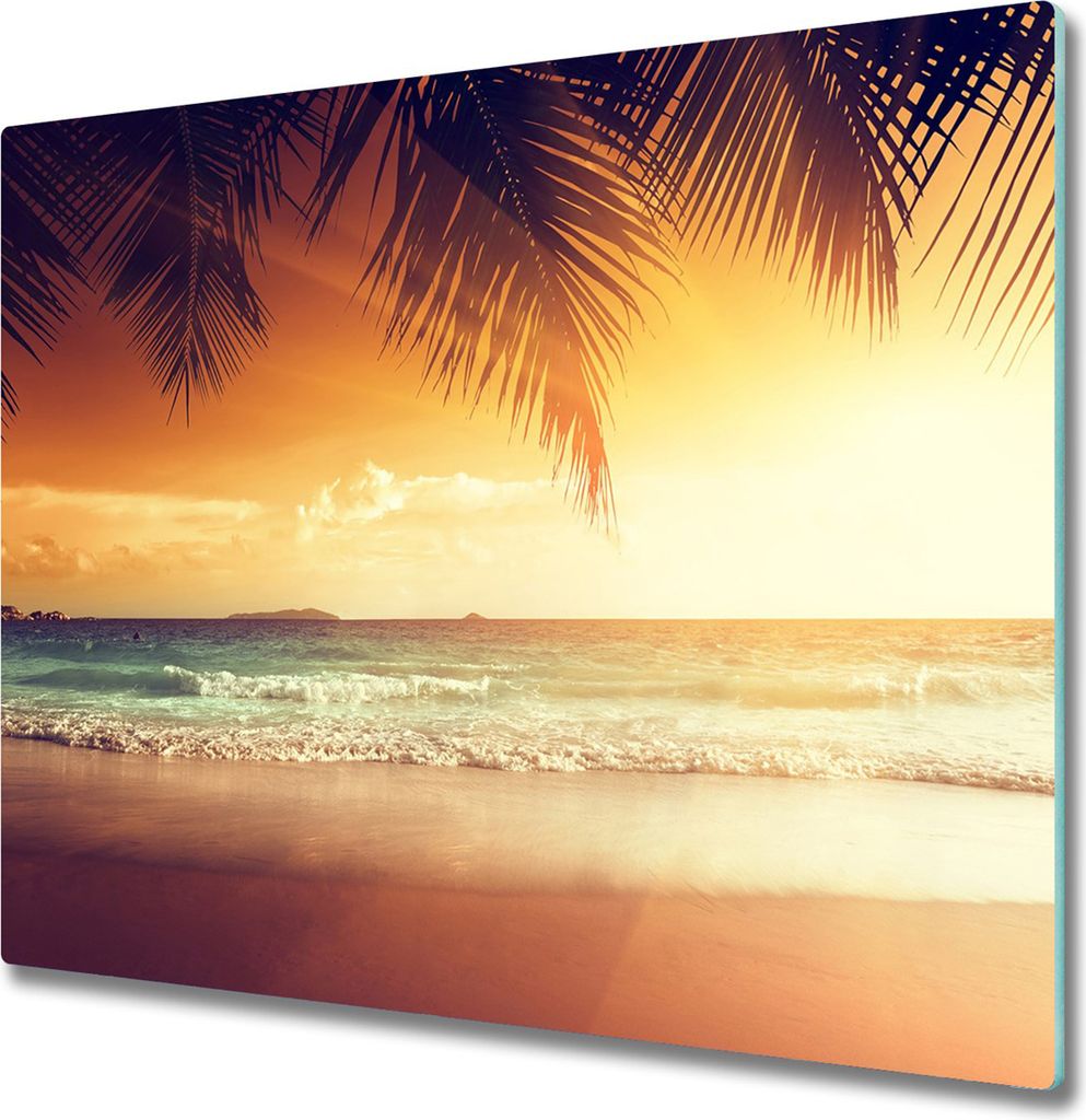 Glas Herdabdeckplatte 60x52 cm Spritzschutz Glasabdeckplatte Schneidebrett Tropischer Strand