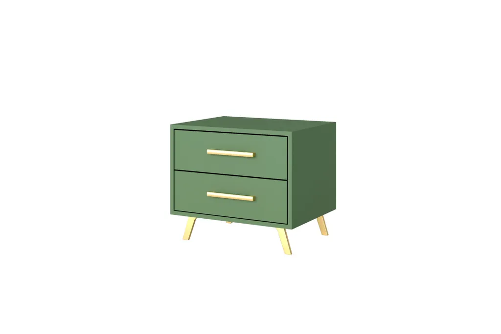 Table de chevet AGNESA vert sauge design scandinave avec tiroir bois