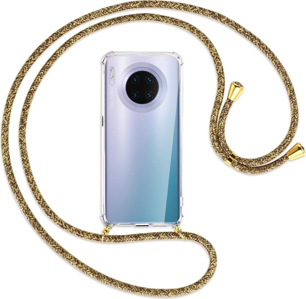 Handykette Backcover-Schutzhülle mit Band (Metall goldfarben) für Huawei Mate 30 Pro - braun+beige