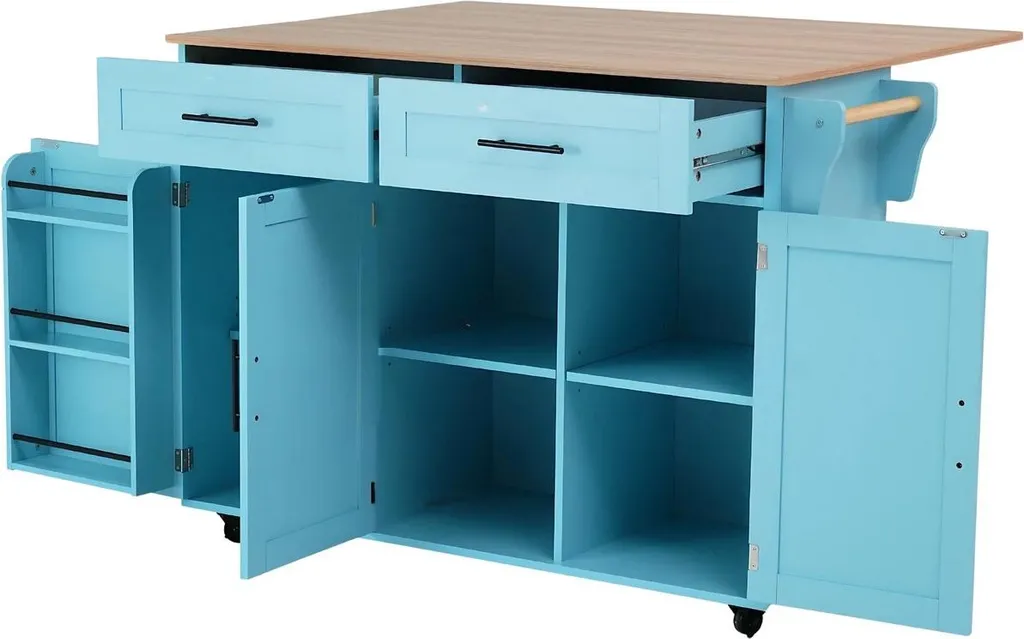 Îlot de cuisine mobile avec plan extensible - Rangement Chic Gris Kaki