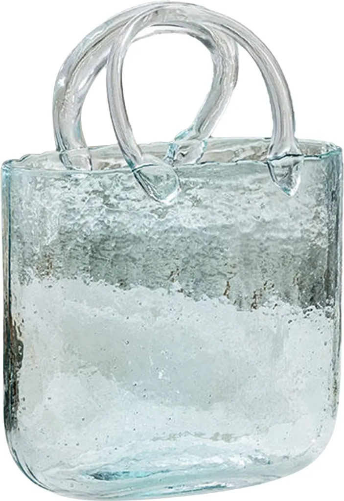 Vase en verre sac à main transparent H30cm pour bouquet de fleurs
