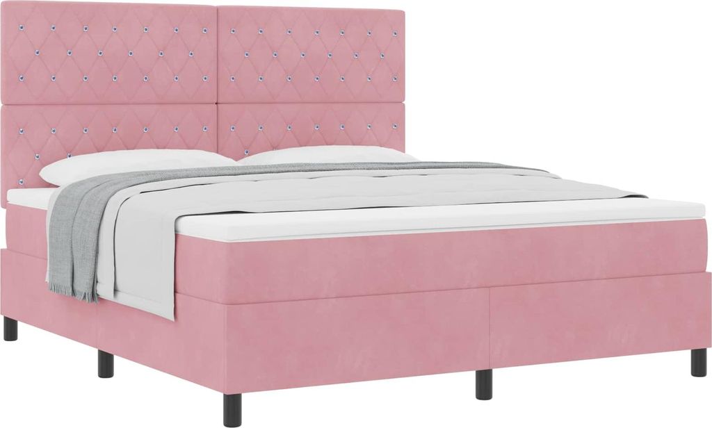 vidaXL Boxspringbett mit Matratze mit Kopfteil Rosa 180 x 200 cm Samt