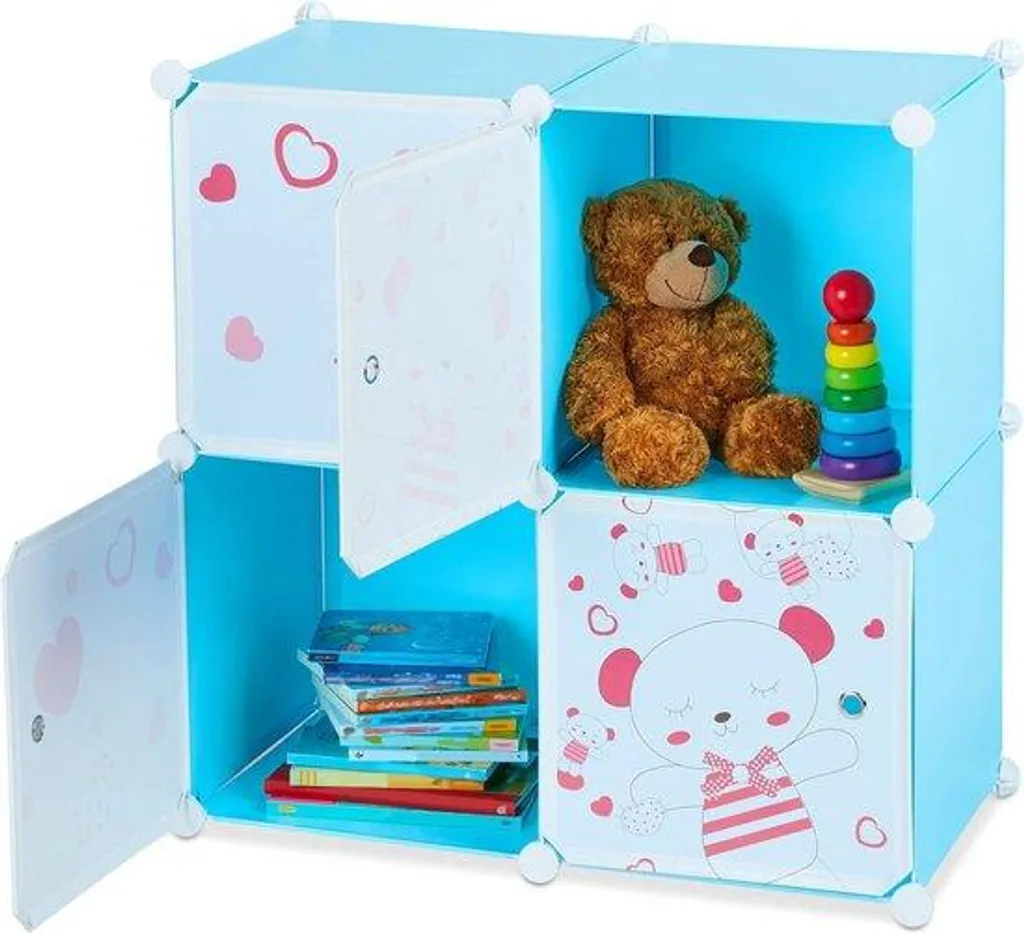 Meuble de rangement pour jouets bleu avec 4 casiers à monter soi-même