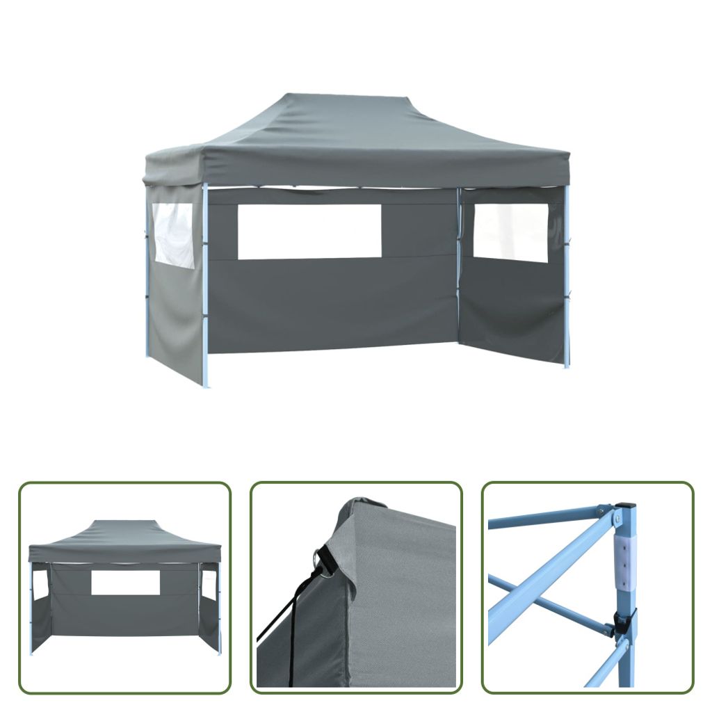 The Living Store Profi-Partyzelt Faltbar mit 3 Seitenwänden 3×4m Stahl Anthrazit