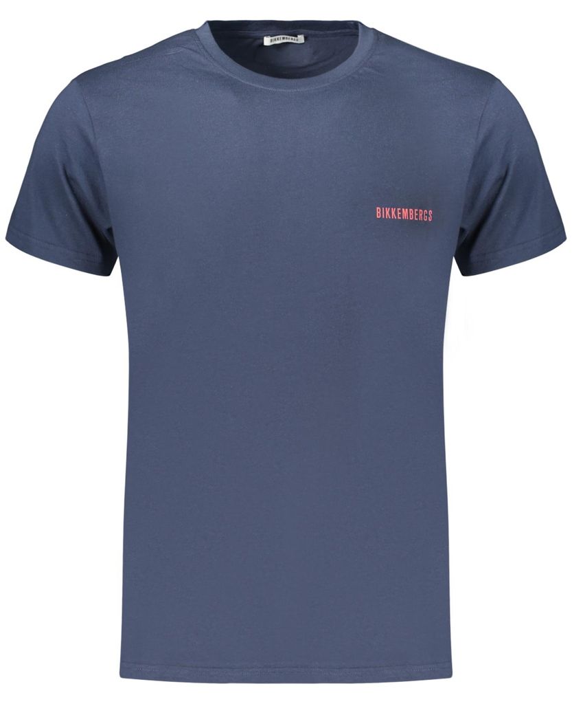 Stylisches Herren Kurzarm T-Shirt Blau mit Streifen und Logo-Druck