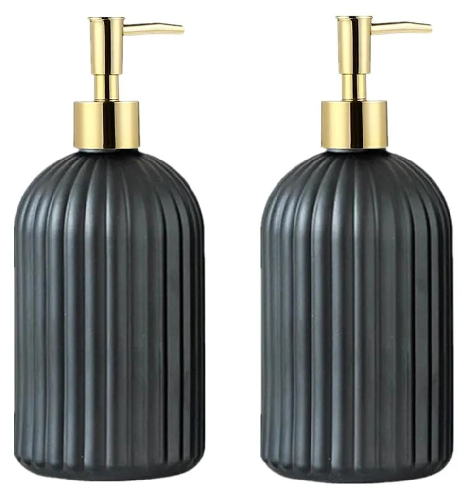 Lot de 2 distributeurs de savon verre nervuré chromé avec entonnoir