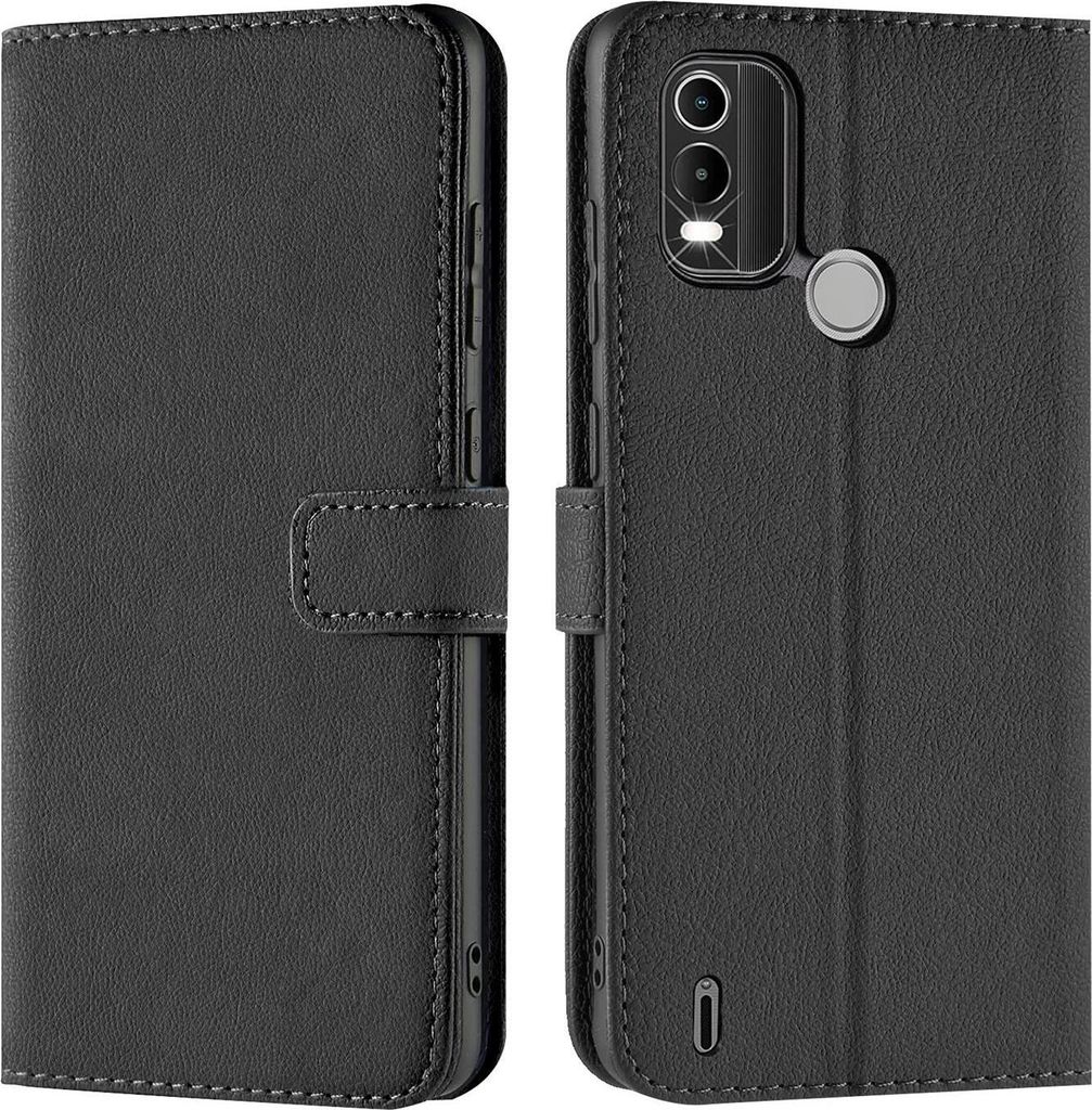 Conie Klapp Tasche für Nokia C21 Plus Kartenfach Rundumschutz Hülle in Schwarz