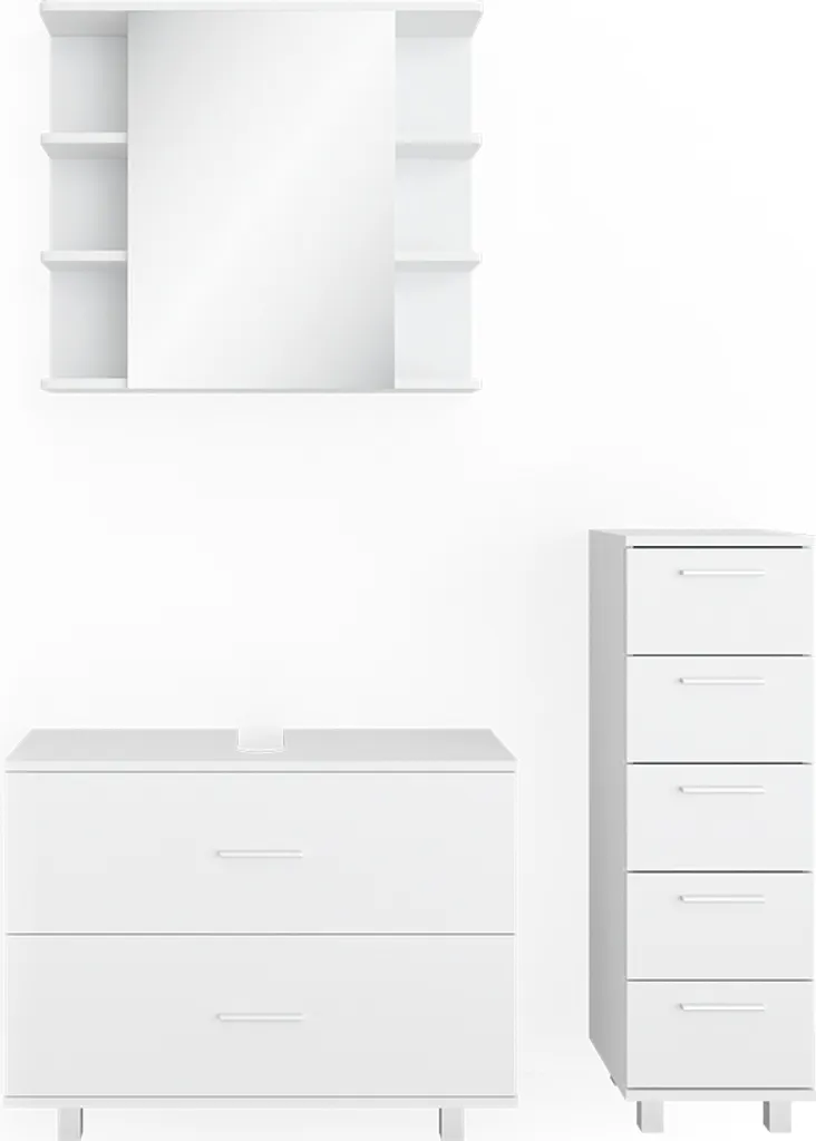 Meubles de Bain Blancs Vicco Ilias 3 Pièces - Rangement avec Armoire Centrale