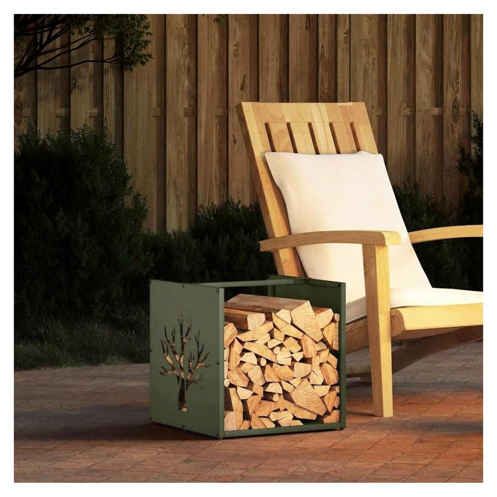 Kaminholzständer, olivgrün, 40 x 40 x 40 cm, Aufbewahrungsregal für Kaminholz
