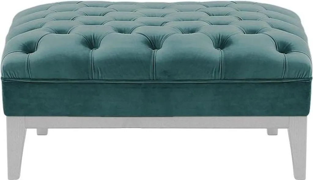 Pouf Capitonne en Velours Blanc et Bois - Siege d'Appoint Confortable