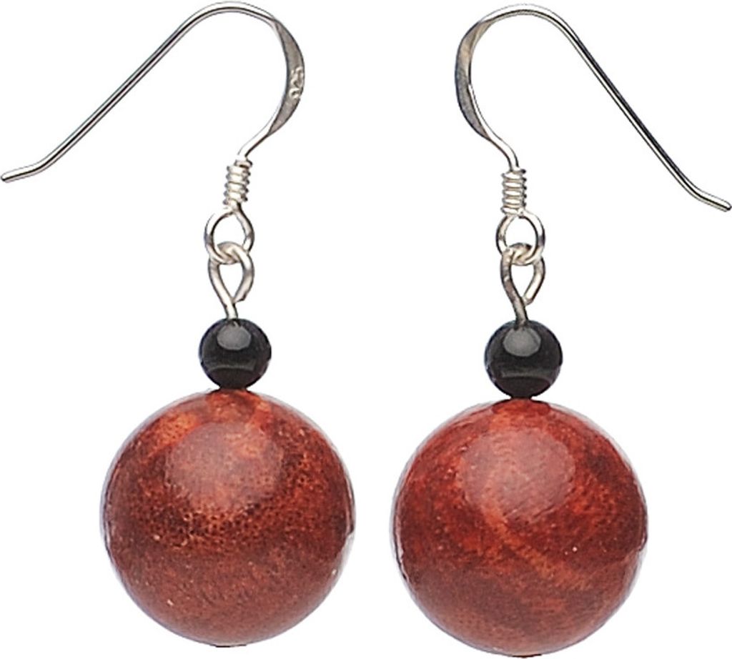 Ohrringe Ohrhänger echte Koralle Schaumkoralle & Onyx 925 Silber rot schwarz