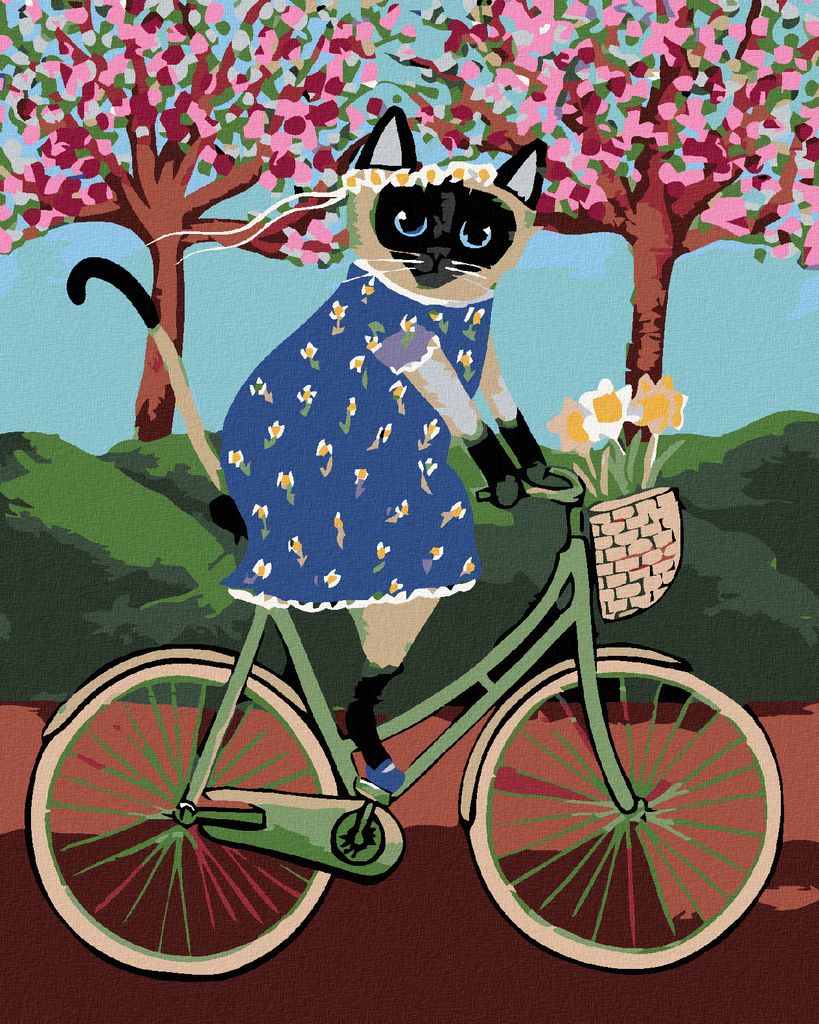 Diamondi - Diamond painting - KÄTZCHEN AUF DEM FAHRRAD, 40X50 cm, ohne Keilrahmen