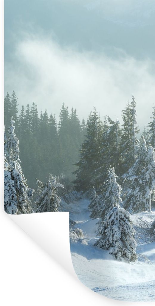 MuchoWow Wandtattoo Wandsticker Wandaufkleber Wald - Schnee - Winter 20x40 cm Selbstklebend und Repositionierbar - Selbstklebend - Fototapeten