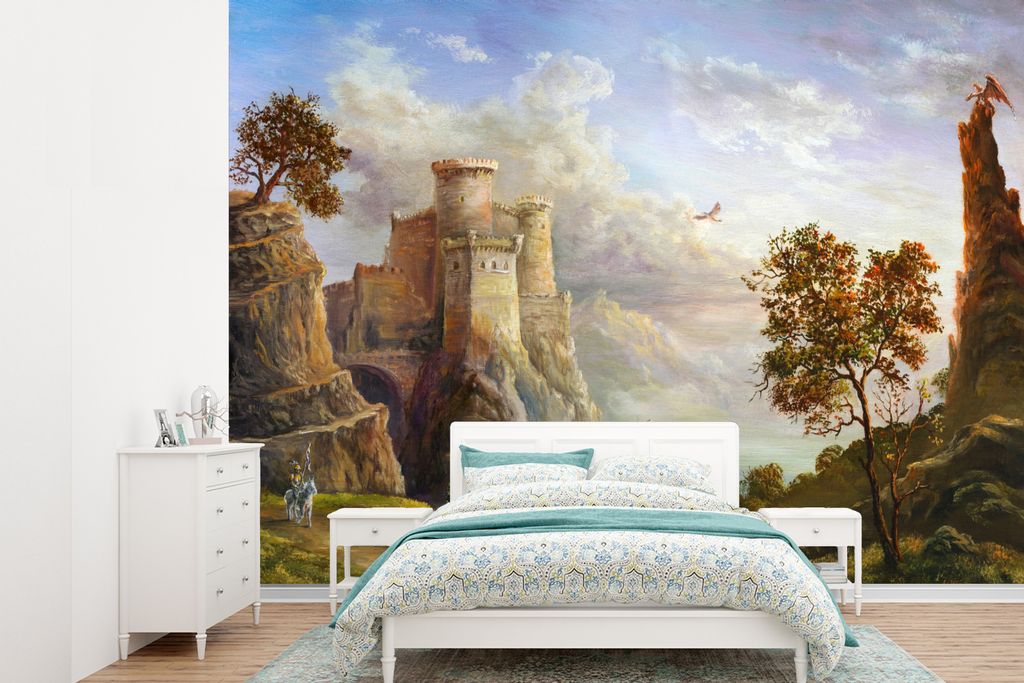 MuchoWow Fototapete für Wohnzimmer oder Schlafzimmer Wandtapete Vinyl Motivtapete Gemälde eines märchenhaften Königreichs - 415x300 cm - Küche