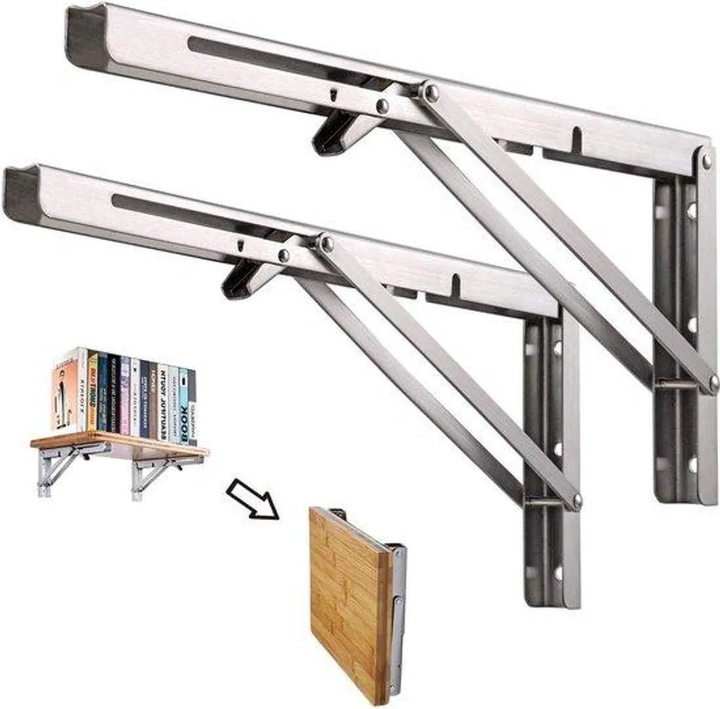 Console rabattable 150 mm en acier inox noir, lot de 2 supports 30kg