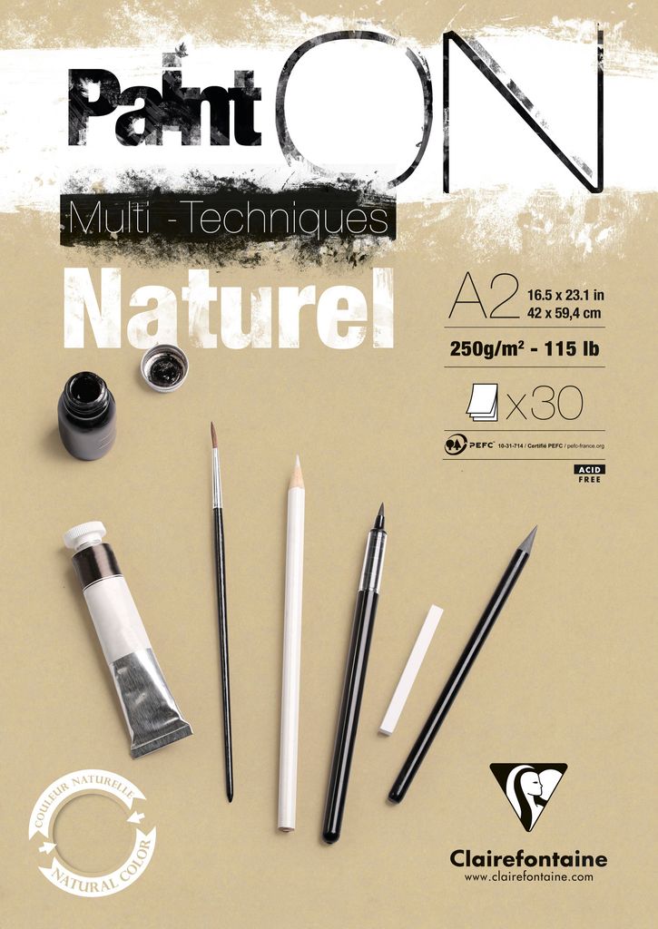 Clairefontaine PaintON Naturel, Block A2, kopfseitig , 30 Blatt, Sand - 96543C