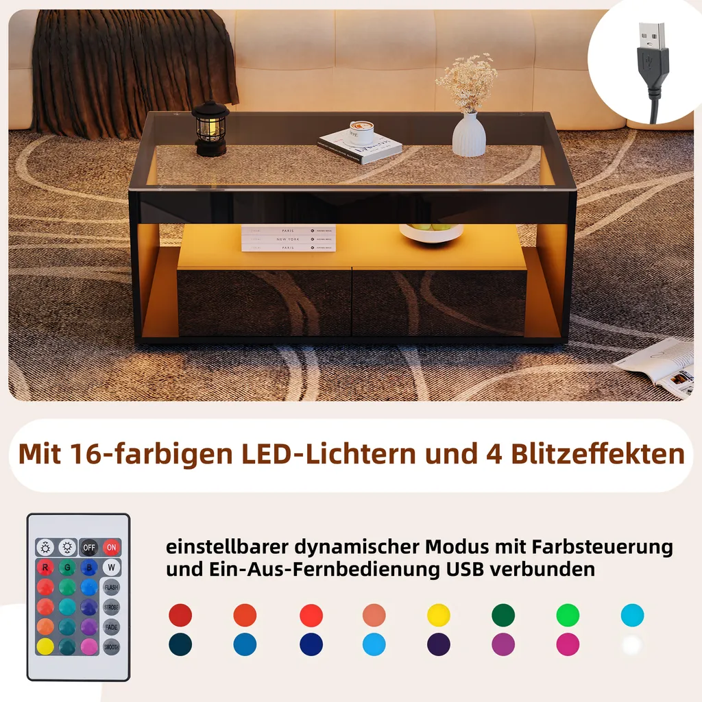 Table de Salon Moderne pour Soirée Cinéma avec LED et Rangement Magazines - 9