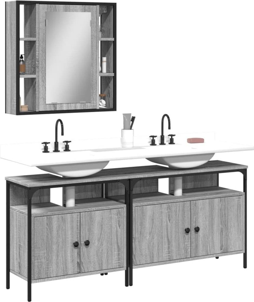 CLORIS 3-tlg. Badmöbel-Set Grau Sonoma Holzwerkstoff 3214728