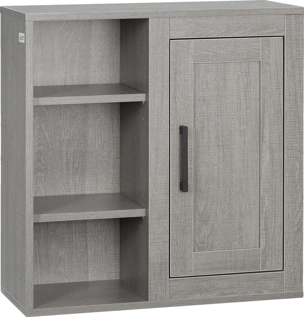 Armoire de salle de bain murale grise avec étagères ouvertes - Modèle Z90