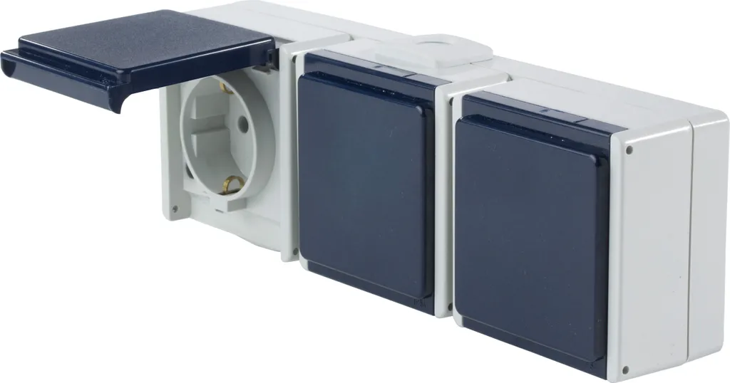 Prise de courant monophasée IP54 grise en saillie pour garage et cave