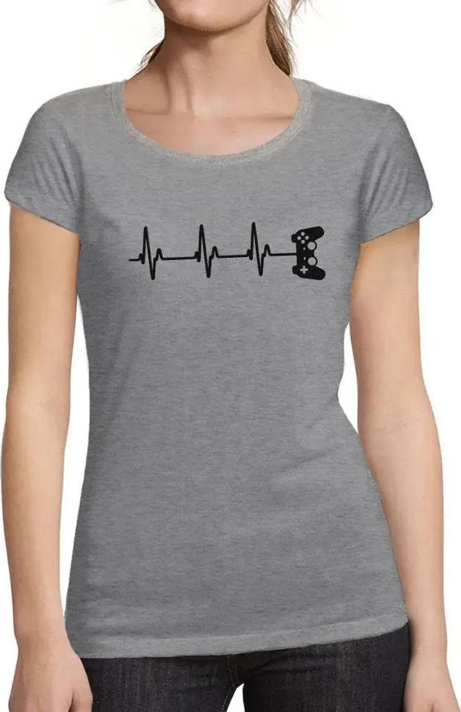 Damen Grafik T-Shirt Gamer Controller Herzschlag lustig Gaming – Gamer Controller Heartbeat Funny Gaming – Öko-Verantwortlich Vintage Jahrgang...