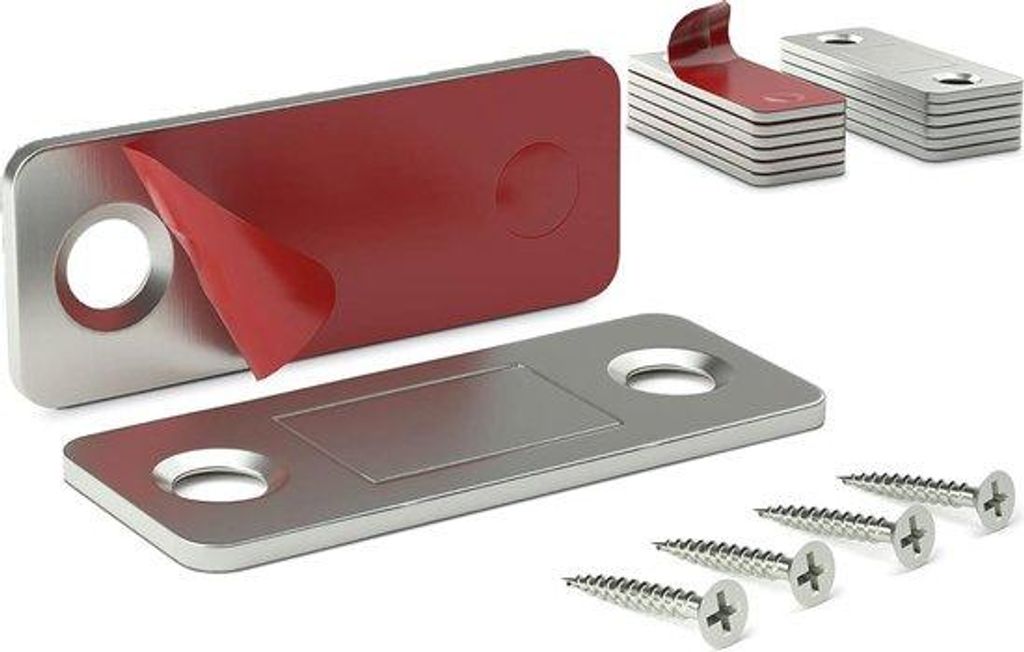 Klebende magnetische Scharniere - Haltkraft 8 kg - Set aus 6 - Edelstahl - extrem dünn - Möbelmagneten - Tür Magnetschloss - Magnet Halter Kastt...
