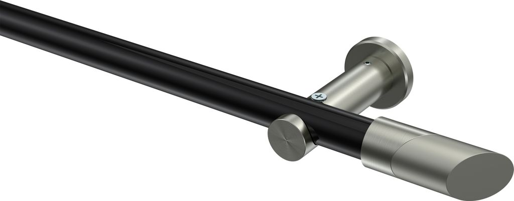 Interdeco Gardinenstange / Vorhangstange Schwarz / Edelstahl-Optik, Typ Platon Verano (Schräge Bicolor) ohne Ringe, 20 mm Ø 1-läufig, 540 cm