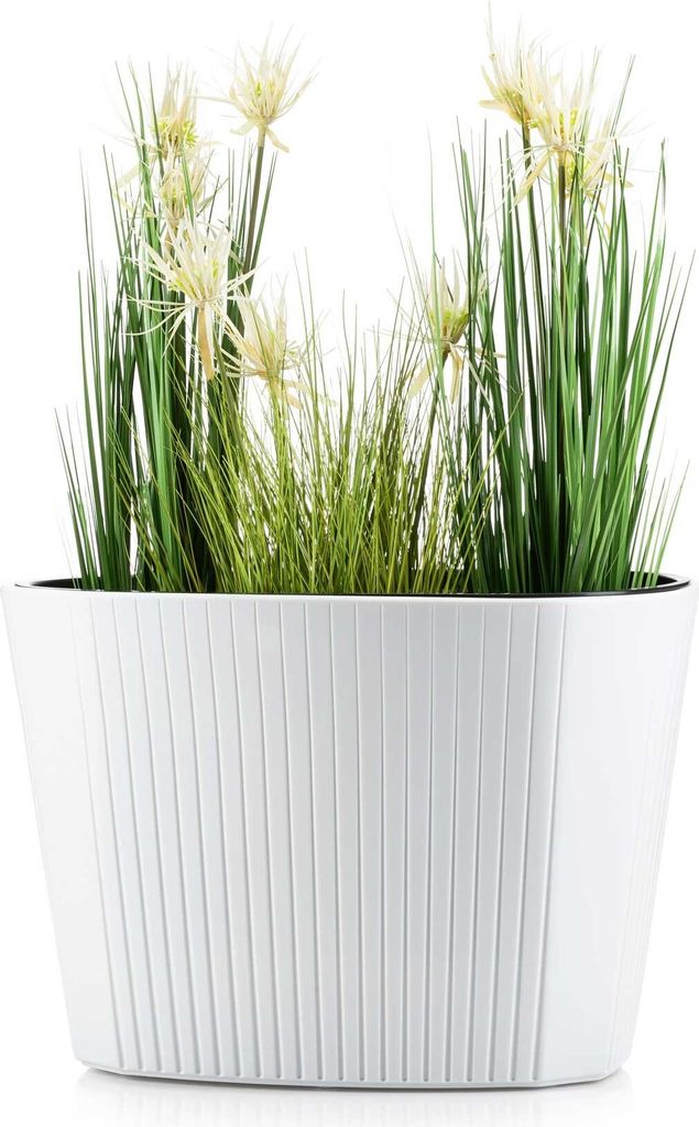 HowHomely | Pflanzkübel - Mora - 59x40 cm - Weiß - Modernes Design - Mit Schwarzem Einsatz
