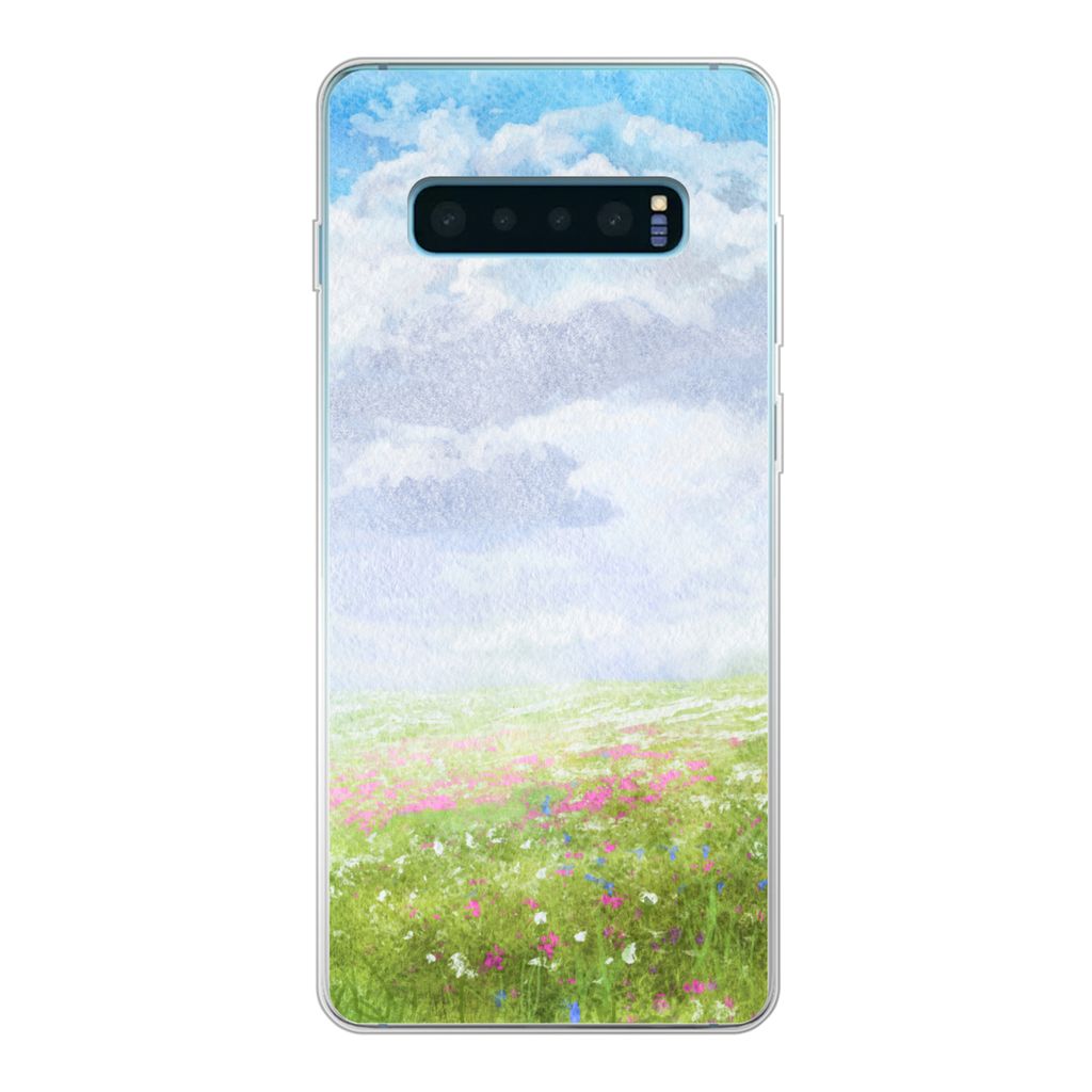 MuchoWow Handyhülle Schutzhülle Hülle für Samsung Galaxy S10 Plus Aquarell - Blumen - Landschaft Silikon Softcase Handy Hülle - Schutzhülle
