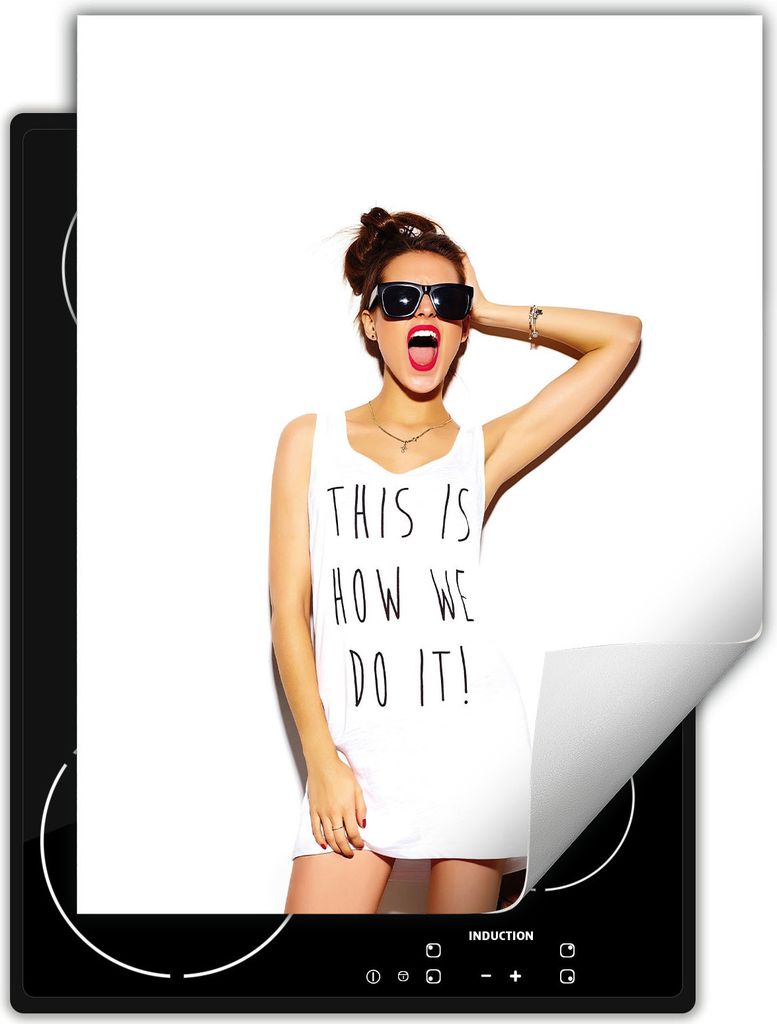 DarHaus Herdabdeckplatte Einteilig Küche Abdeckplatte für Glaskeramikfeld Abdeckung Induktionskochfeld Aufrollbare Matte 40x52 cm, weiß - Frau