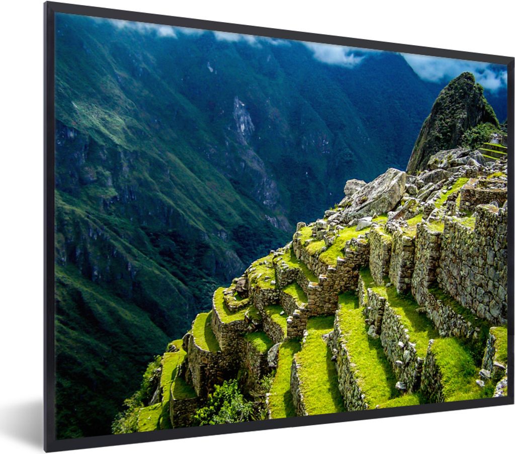 MuchoWow Gerahmtes Poster Incaterassen geht von Machu Picchu nach Peru 80x60 cm - Poster mit Schwarzem Bilderrahmen Wandposter Rahmen Foto Bilder...