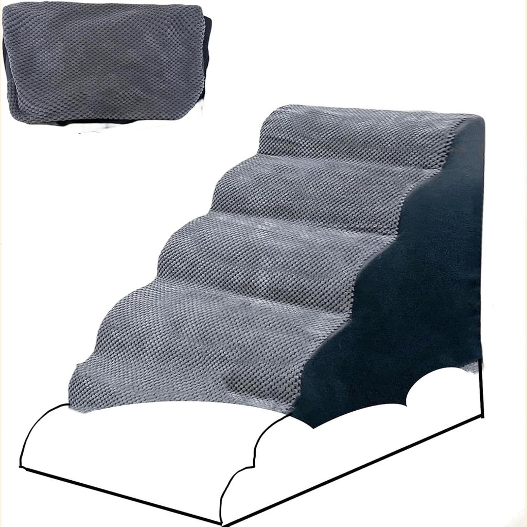 Hundetrappenhose aus Schaumgummi, 5 Stufen, 62 cm, ersetzt 3 Stufentrapper, passend für Trhillsbrad Hundebühne, Maße: 32 x 60 x 30 cm, Grau