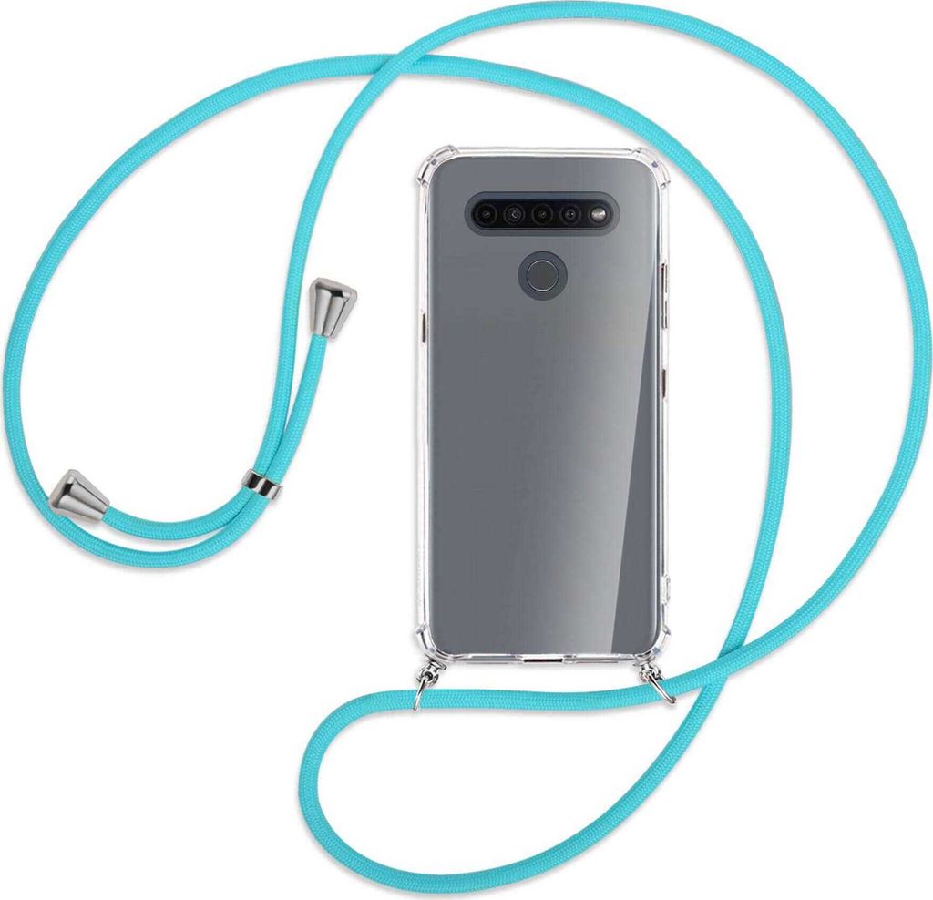 Handykette Backcover-Schutzhülle mit Band (Metall silberfarben) für LG K41S LM-K410 - türkis