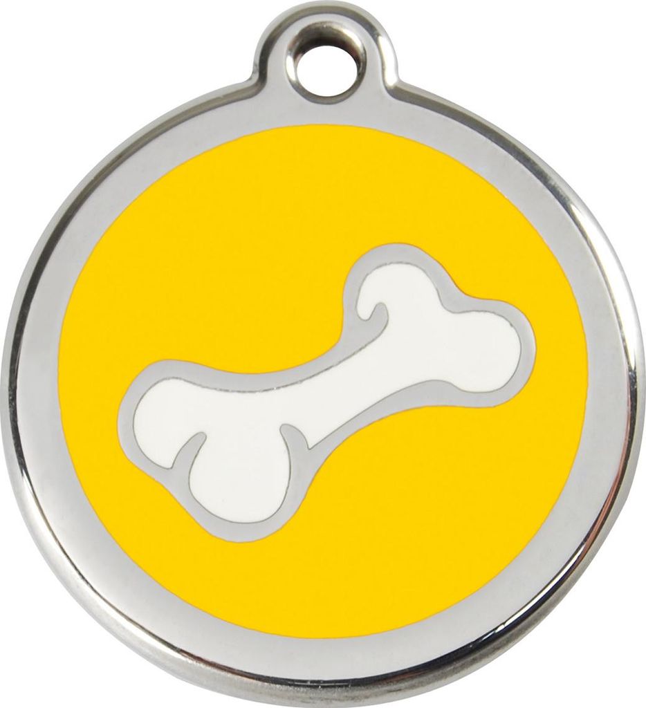 RedDingo Hundemarke mit individueller Gravur Cartoon Knochen gelb, Größe: S