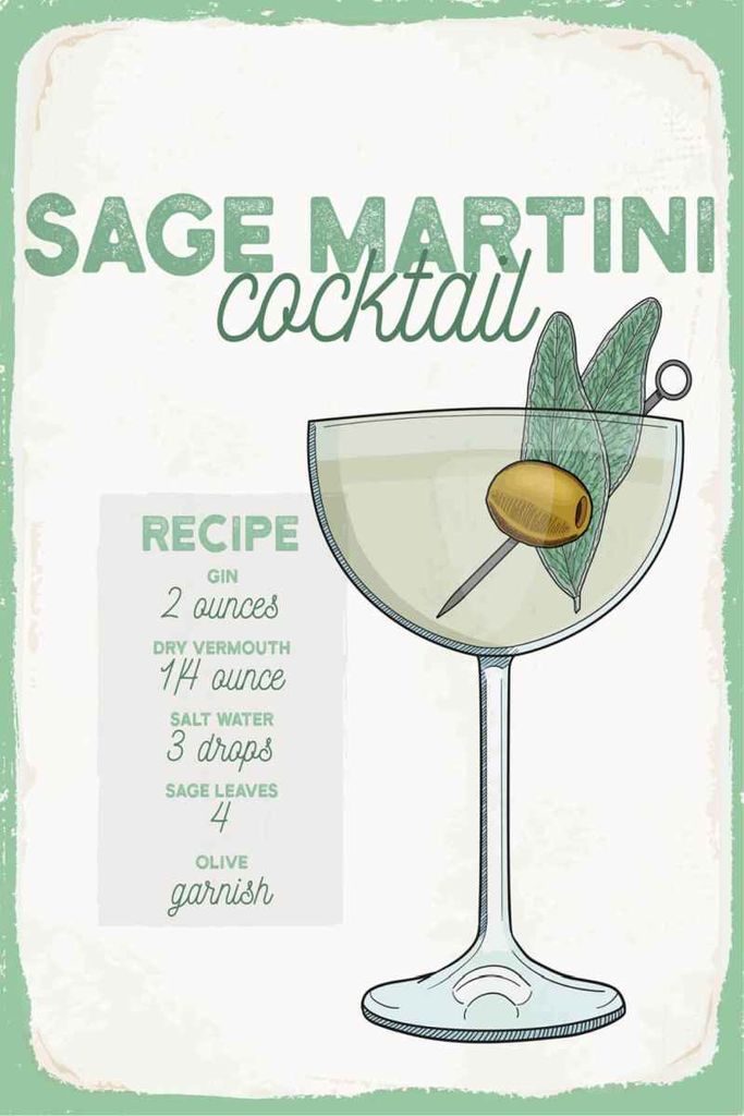 vianmo Holzschild 30x20 cm Sage Martini Cocktail Recipe