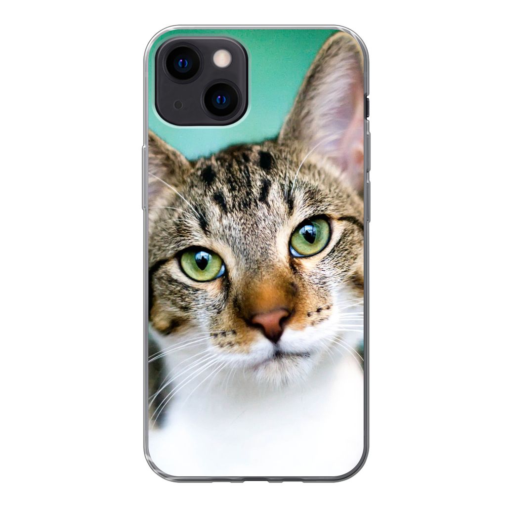 MuchoWow Handyhülle Schutzhülle Hülle für iPhone 13 Katze - Porträt - Augen Silikon Softcase Handy Hülle - Karteninhaber