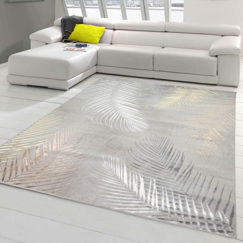 Tappeto di design con rami di palma in grigio Dimensioni - Immagine del prodotto 