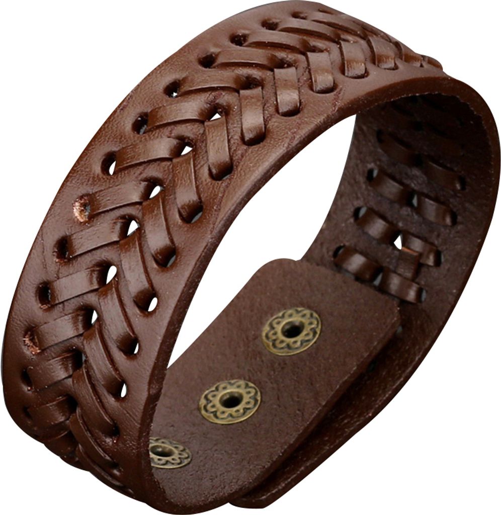 Vintage Herren Kunstleder breites geflochtenes Armband Manschettenknopf Armband Armreif-Braun