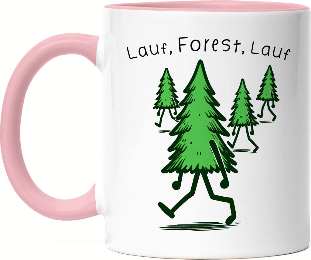 Lauf Forest Lauf Tannenbaum Tasse Rosa - Wortwitz Laufen Geschenk