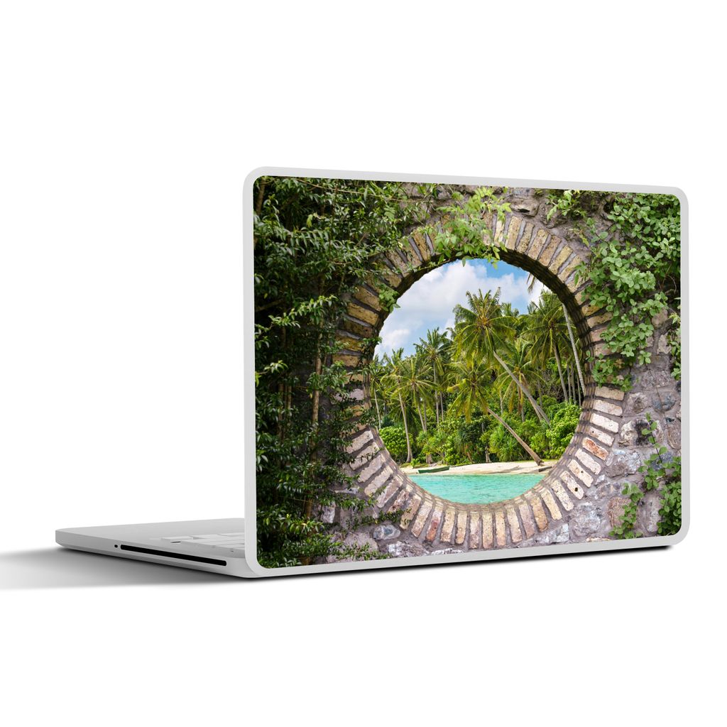 MuchoWow Laptop Aufkleber Sticker Cover Durchblick - Palme - Tropen - Strand - Meer 30x22 cm - Laptop-Sticker