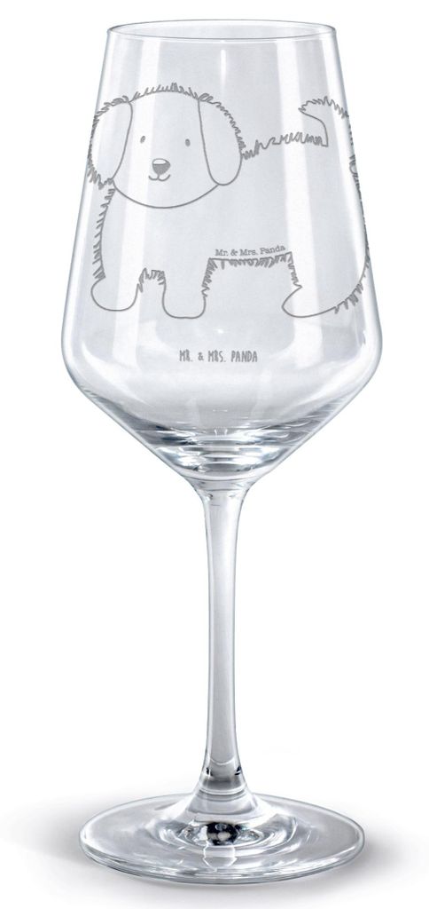 Mr. & Mrs. Panda weinglas graviert Hund Flauschig - Transparent - Geschenk, Kelch, Hunde, Süß, Rotweinglas mit Gravur, Hundespruch, glas für rot...
