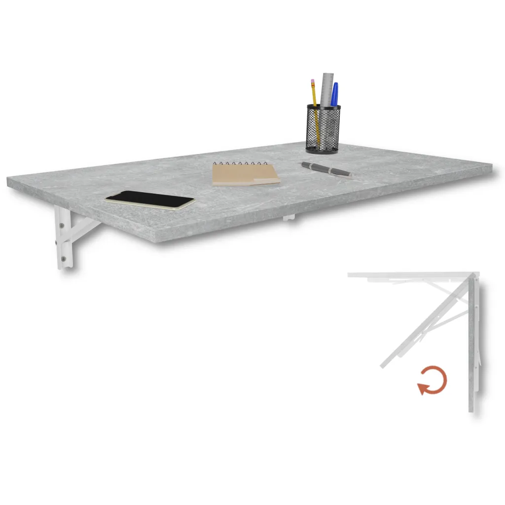 Tavolo da Pranzo a Parete 80x50 Look Cemento | Scrivania per Bambini - 1
