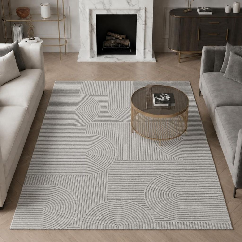 Grijze vloerkleed met grafisch patroon, tijdloos design, Productafbeelding 
