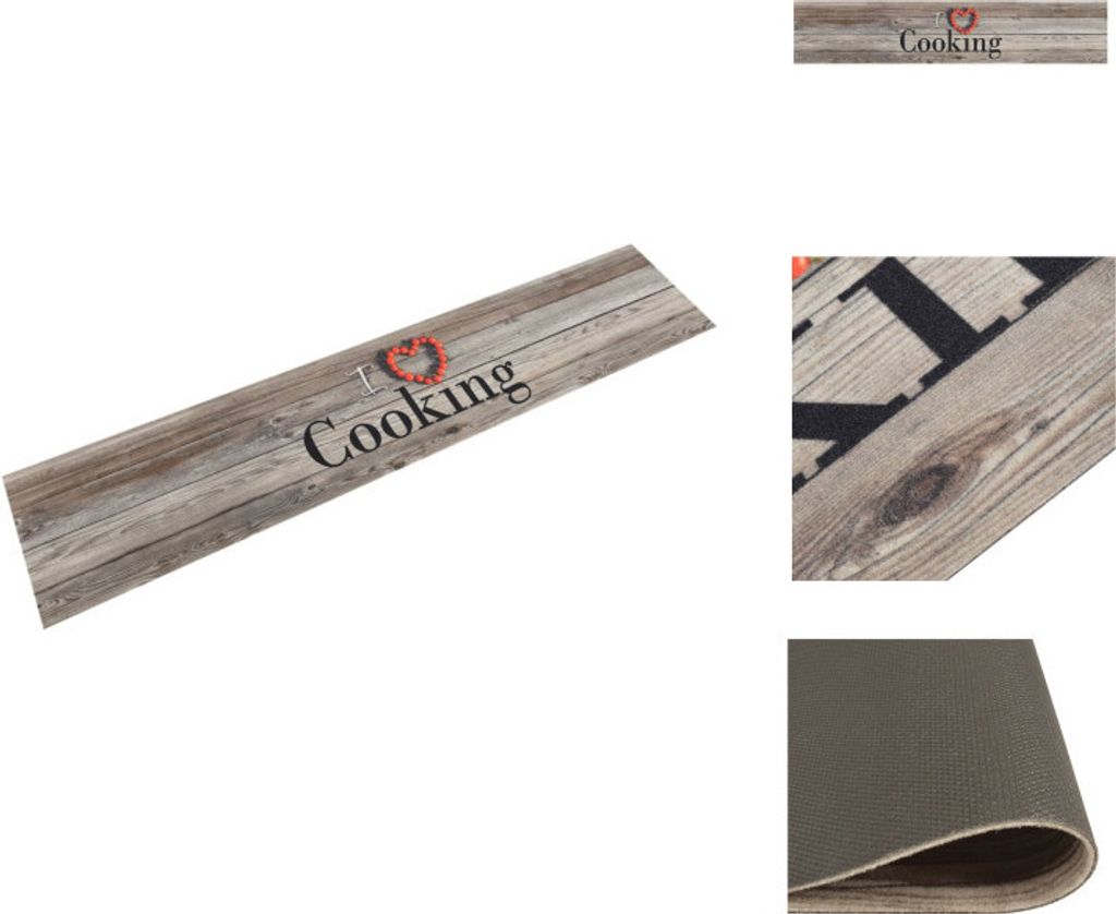vidaXL Küchenteppich Waschbar Cooking Grau 60x300 cm Samt - Fußmatten
