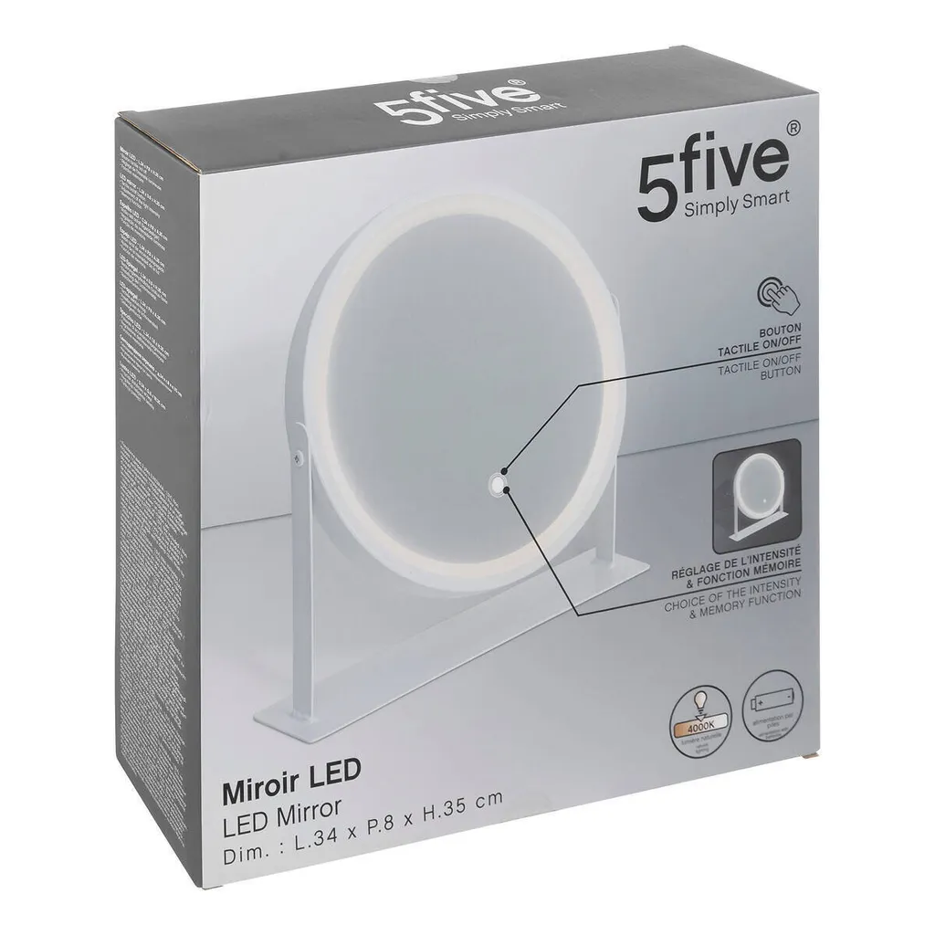 Miroir LED Pivotant Blanc 5 Five Design Ergonomique et Éclairage Doux
