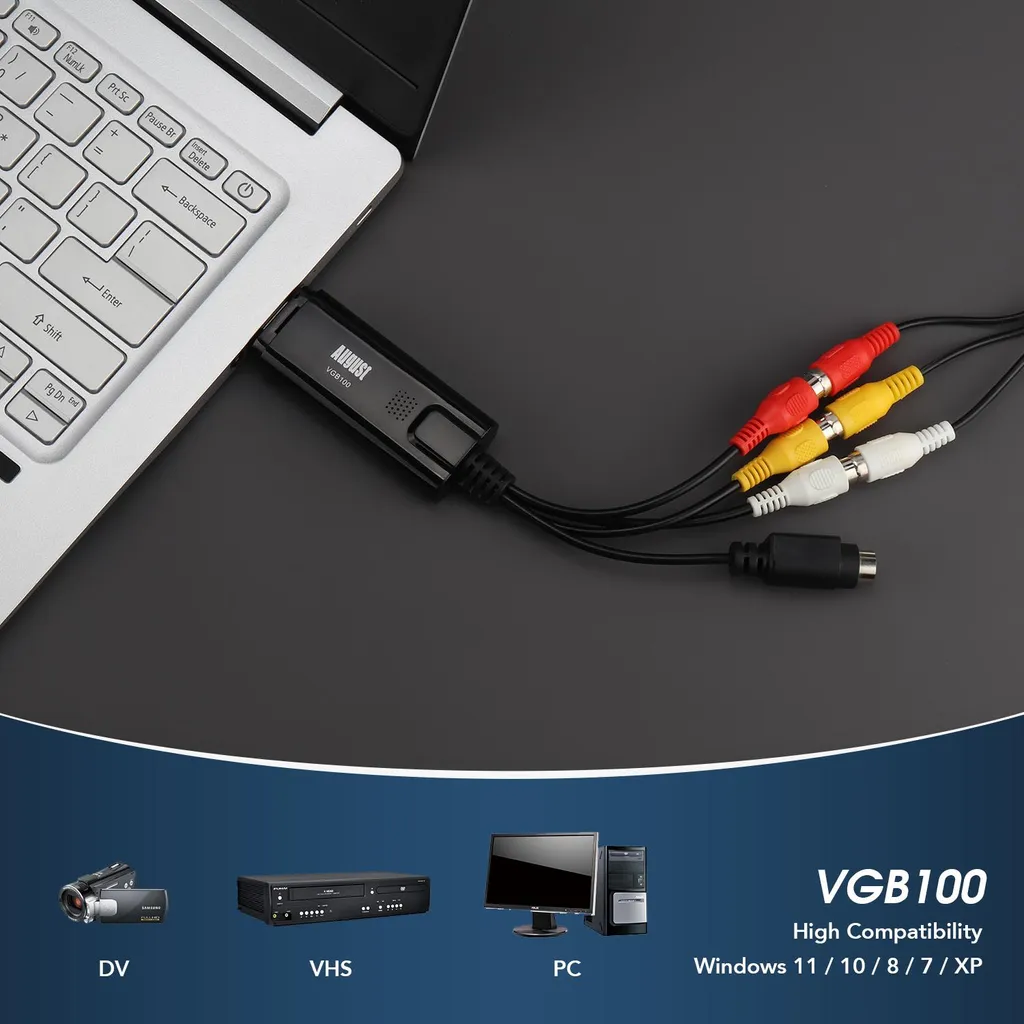 August VGB100 Kit de Conversion VHS sur PC Clé de Numérisation USB 2.0 - 5