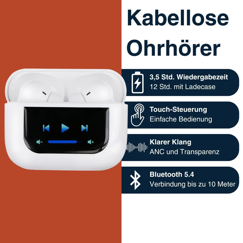 Écouteurs Bluetooth 5.4 Grundig intra avec micro et écran LED